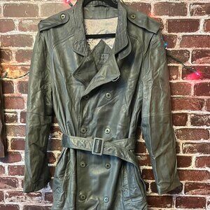 VINTAGE Harry Rosen Luxury Grey Leather Trench Coat - Double Breasted